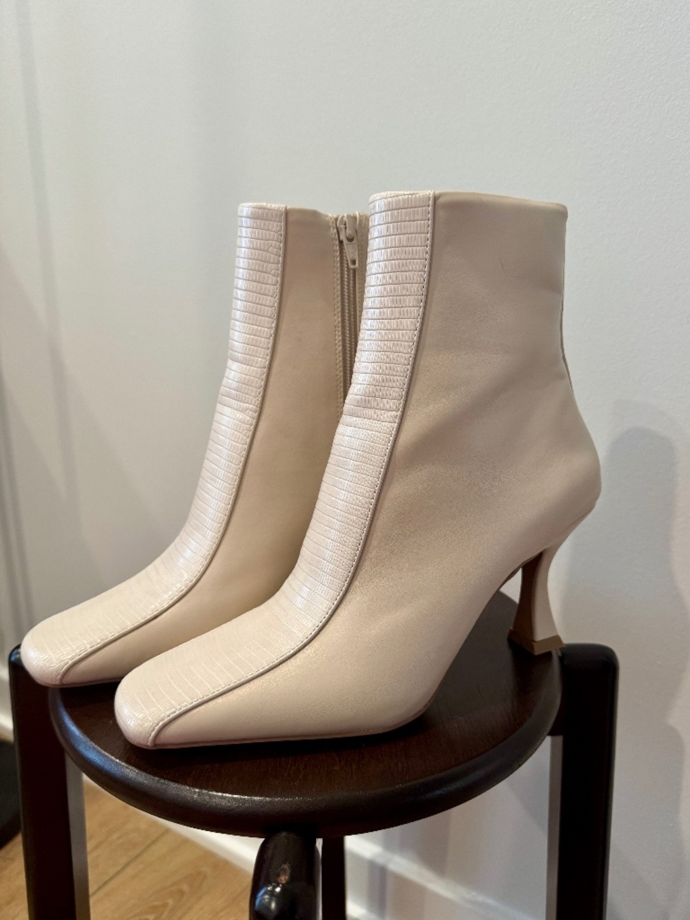 Cream Leather Heel Boots- Never Worn!